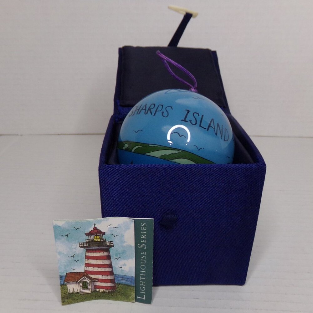 Sharps Island Glass Hand Painted Lighthouse Christmas Tree Ball Ornament